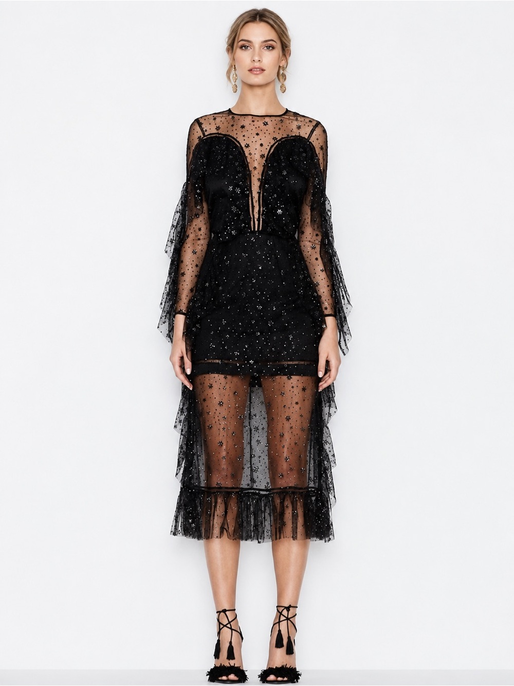 Alice McCall Diamond Goth Sheer Tulle Midi Dress Black Size 4 NWT​